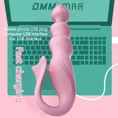 Anal butt plug vibrator anal toys for woman Tap clitoris stimulator anal beads USB charging silicone fish shape Adult Anal plug