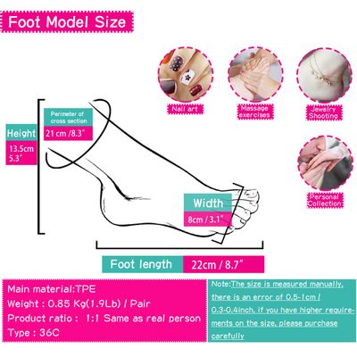 Mannequin Foot Model Shoe Socks Rubber Plastic Silicone Female TPE Fake Nail Art Display Tassel Bone Ankle Dummy Human 36C