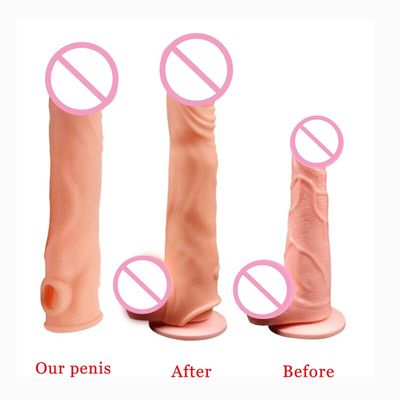18.5cm Plus Size Penis Extender Sleeve Reusable Condom For Men Extend 7cm Penis Enlargement Delay Ejaculation Sex Toys For Adult
