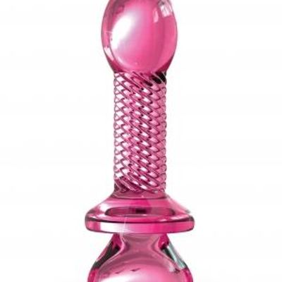 Icicles No 82 Hand Blown Glass Butt Plug Ribbed Pink