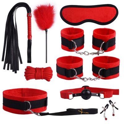 10pcs Adult Handcuffs Ball Whip Kit Bondage Set Couple SM Sex Toy Adult Games Sex Toys Handcuffs for Sex Whip Bdsm Bondage Set