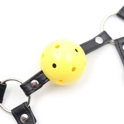 Mouth Ball Gag Bondage Fetish Harness Toy PU Leather Silicone Yellow Couple Spielzeug Masque Fouet Sex Juegos Para Adultos