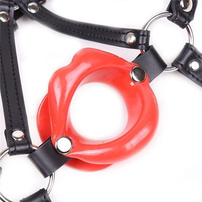 Adult Sex Bondage Female Silicone Lip Muzzle Gag with Leather Strap Forced Open Mouth Sex Toy