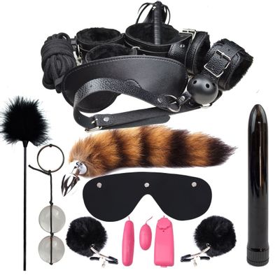 Bdsm Set Kit Sex Bondage Rope Sex Toys for Couples Metal Butt Plug Tail Slave Collar Whip Handcuffs  Adult Games Vibrator Woman