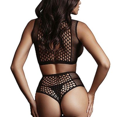 Le Désir Black Duo Net Key-Hole Bra Set - OS