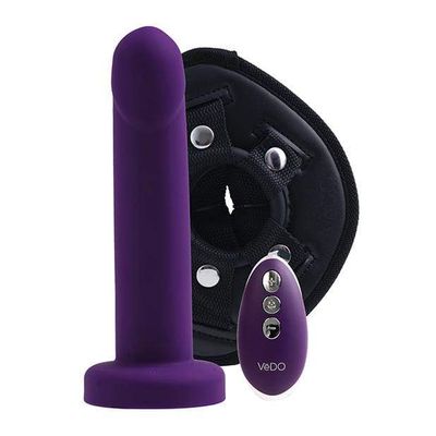 VeDO - Strapped Rechargeable Vibrating Strap On Dildo (Deep Purple)