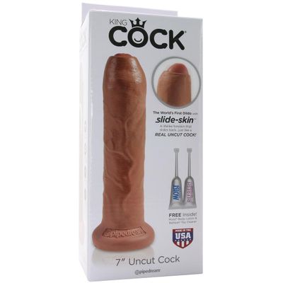 King Cock 7 Inch Slide-Skin Uncut Cock - Caramel