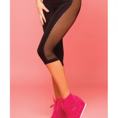 Pink Lipstick Sweat Side Net  Stretch Crop Pant For Support &#038; Compression Black M/l