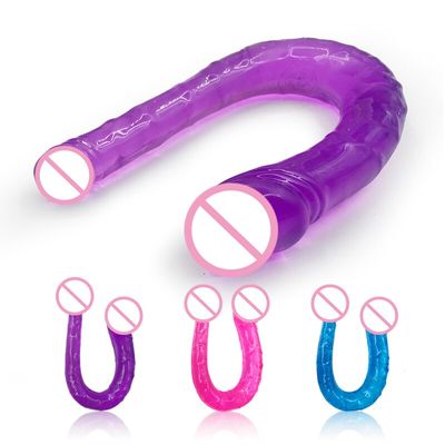 Double Dildo U Shape Flexible Soft Jelly Vagina & Anal Women Gay Lesbian Double Ended Dong Penis Artificial Penis Sex Toys