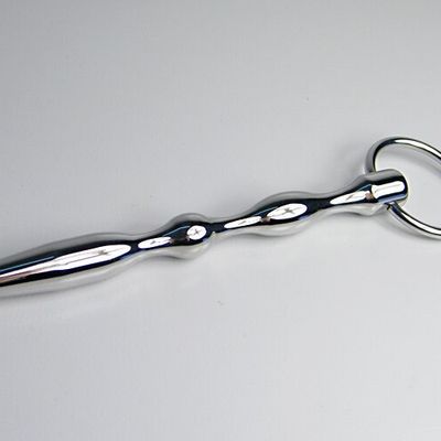 12CM Long Male Stainless Steel Urethral Sounding Stretching Stimulate Bead Dilator Penis Plug With Cock Ring BDSM Sex Toy 637