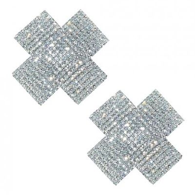 Neva Nude Cross Crystal Jewel Reusable Silicone Nipple Pasties &#8211; Clear O/s