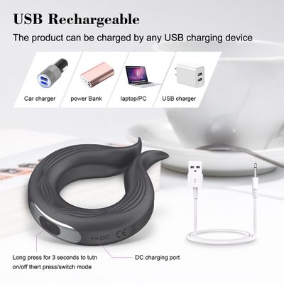 Rechargeable Silicone Male Delay Ejaculation Erection Vibrating Rings Vibrating Lock Ring Sex Toys for Men Vagina Para Hombres T