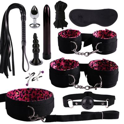 11 Pcs/set Sex Toys For Women Leather With Plush Handcuffs Whip Nipple Clamps Rope Bdsm Bondage Set Adult Games