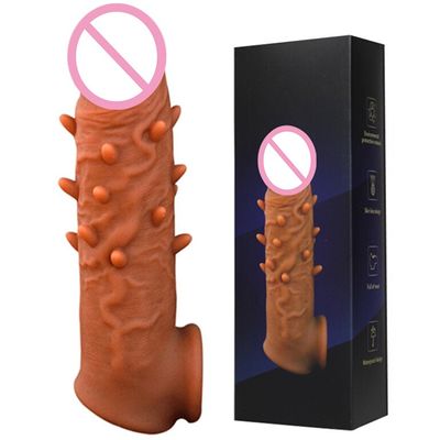 Men's Liquid Silicone Condom Penis Sleeve Enlargement Cock Ring Sex Toy for Couple