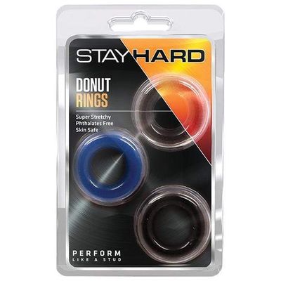 Blush Novelties - Stay Hard Donut Cock Rings 3 Pack (Multi Colour)