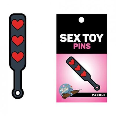 Wood Rocket Sex Toy Hearts Paddle Pin &#8211; Black/red