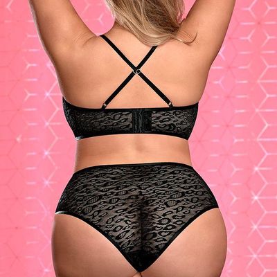 Urban Jungle Black Bralette & Crotchless Panty - OSXL