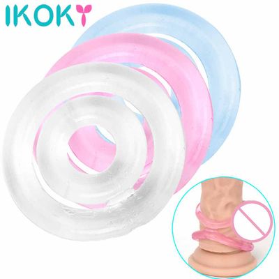 IKOKY Delay Ejaculation Silicone Extender Double Collars Cock Ring Penis Ring Sex Toys for Men Male