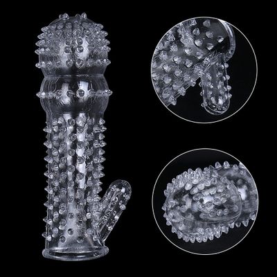 Reusable Men Condoms Time Delay Crystal Penis Condom Male Penis Extension Sleeve Soft G Point Adult Sex Toys for Men Dick Sleeve