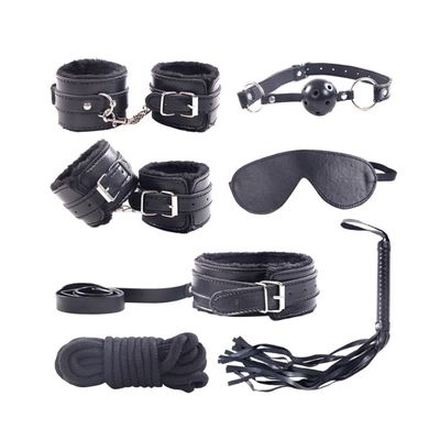 7 Pieces/Set Collar Furry Fuzzy Bed Bondage Gear Restraint Set Kit Ball Gag Cuff Whip Sexy 2019 Products Sex Toys For Lovers