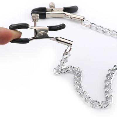 4 Styles 1 PCS Fantasy Nipple Clamps Breast Clamps with Metal Chain BDSM Adult Sex Toys for Women Silver + Black with Bell