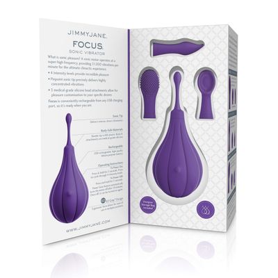 JimmyJane - Focus Sonic Vibrator with 3 Silicone Head Attachments (Purple)