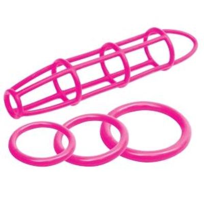 Neon Silicone Cage And Love Ring Set Pink