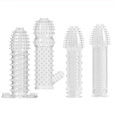 Reusable condom lube Textured Extender Sleeve screw thread Penis cover Cock Ring dildo sheath Condoms coque Sex Toys for Men