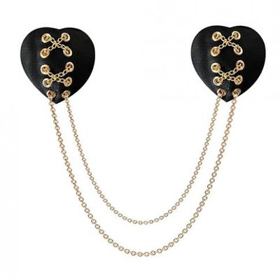 Neva Nude Two Heart Chained Pasties &#8211; Black O/s