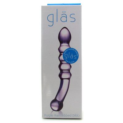 Purple Rain Ribbed Glass Dildo