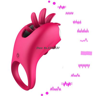 Rotation Penis Vibrating Ring Oral Tongue Licking Clitoris Stimulate Massage Rings Sex Toys For Adults Sexual Wellness Products