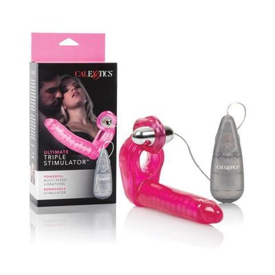 California Exotics - The Ultimate Triple Stimulator Flexible Dong w/Cock Ring (Pink)