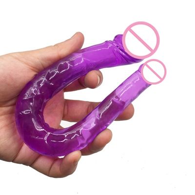 Double Dildo U Shape Flexible Soft Jelly Vagina & Anal Women Gay Lesbian Double Ended Dong Penis Artificial Penis Sex Toys