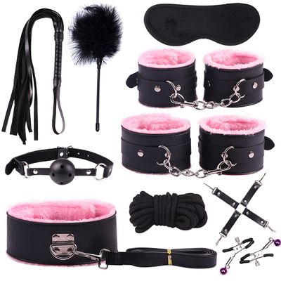 10pcs Adult Handcuffs Ball Whip Kit Bondage Set Couple SM Sex Toy Adult Games Sex Toys Handcuffs for Sex Whip Bdsm Bondage Set