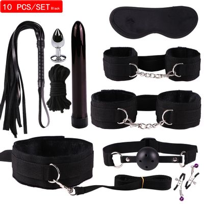 Exotic Accessories Nylon Sex Bondage Set Sexy Lingerie Handcuffs Whip Rope Anal Vibrator Adult Sex Toy for Couples adult toys