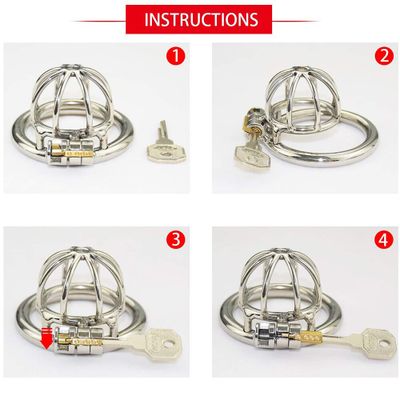 ANNGEOK Cock Cage Lockable Stainless Steel Penis Cock Ring Male Restraint Chastity Sex Toy with 3 Size Ring
