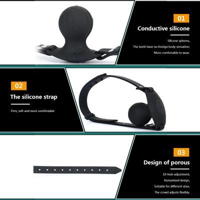 Electric Shock Silicone Gag Ball BDSM Bondage Restraints Wireless Remote Open Mouth Sex Ball Harness Strap Gag Sex Toy for Women