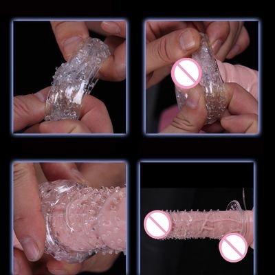 Extension Reusable Condom Penis Sleeve Male Enlargement Time Delay Spike Clit Massager Cover Crystal Clear Condoms CRTT0001