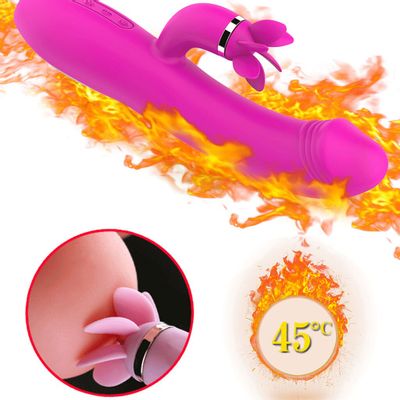 Multi-Speed Vibrator Heating Rotating Tongue Vibrating Massager Rabbit Design Vibrator Intelligent Heating Clitoris Stimulator