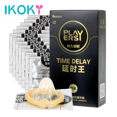 IKOKY Time Delay Large Lubrication 12 Pieces/Pack Sex Toys for Men Natural Latex Penis Cock Sleeve Ultra Thin Condoms