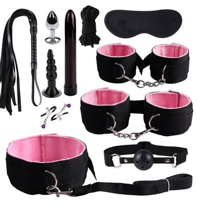 11 Pcs/set Sex Toys For Women Leather With Plush Handcuffs Whip Nipple Clamps Rope Bdsm Bondage Set Adult Games