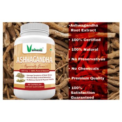 Pure Herbal 100% Organic Ashwagandha Root Extract (60 Capsules) for Anxiety Relief Stress Support Anti-Ageing Mood Enhancer Natural Supplement for General Wellness Gym and Fitness Fights Diabetes Boosts Immunity & Strength Natural Ayurvedic & Vegetarian