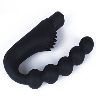 Anal stimulation with 10 frequency backcourt plug silicone pull-bead vibration massage device anal plug adult sex toys