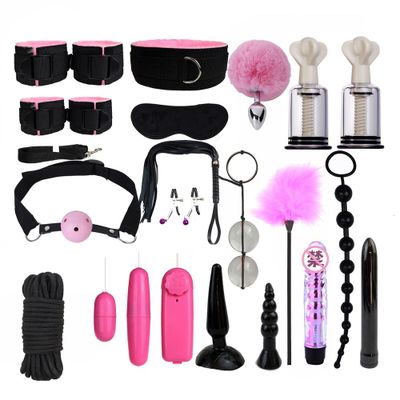 Bdsm Set Kit Sex Bondage Rope Sex Toys for Couples Metal Butt Plug Tail Slave Collar Whip Handcuffs  Adult Games Vibrator Woman