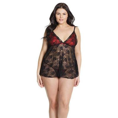 Coquette - Bold Stretch Lace Babydoll and G String Chemise Queen (Black)