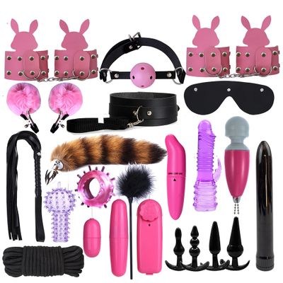 Bdsm Set Kit Sex Bondage Rope Sex Toys for Couples Metal Butt Plug Tail Slave Collar Whip Handcuffs  Adult Games Vibrator Woman