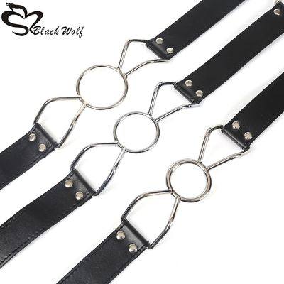 Leather sex toys Ring Gag Flirting Open Mouth with O-Ring during sexual bondage ,BDSM roleplay and adult erotic play for couples