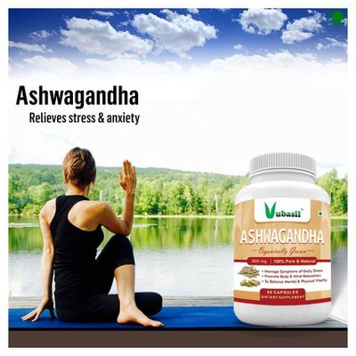 Pure Herbal 100% Organic Ashwagandha Root Extract (60 Capsules) for Anxiety Relief Stress Support Anti-Ageing Mood Enhancer Natural Supplement for General Wellness Gym and Fitness Fights Diabetes Boosts Immunity & Strength Natural Ayurvedic & Vegetarian