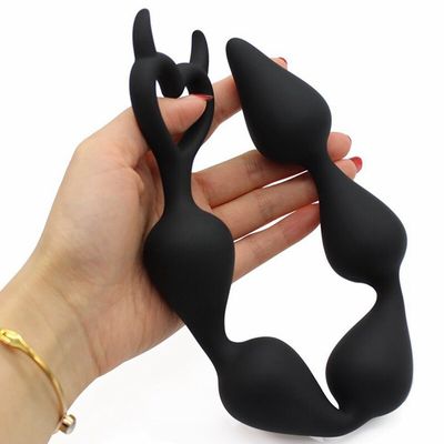 Devil Heart Anal Pull Bead BDSM Masturbation Massage 37CM*3.2CM Black Soft Silicone Material Adults Femdom Games Toys For Couple