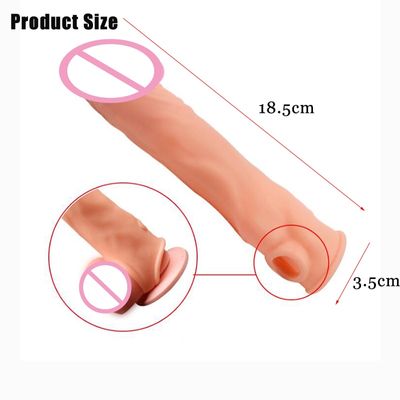 18.5cm Plus Size Penis Extender Sleeve Reusable Condom For Men Extend 7cm Penis Enlargement Delay Ejaculation Sex Toys For Adult